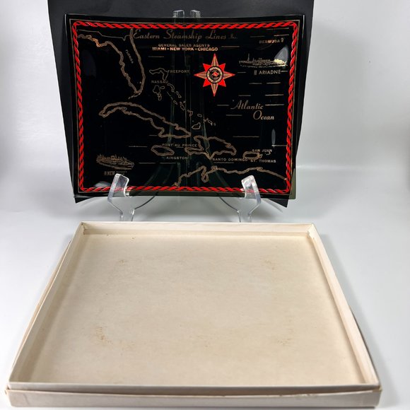 Vtg Eastern Steamship Lines Trinket Candy Tray Glass Bahama Star SS Ariadne - Picture 9 of 12